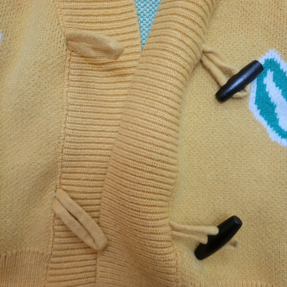 Cactus Cardigan in Bright Yellow & Green. Southwestern Cowboy Grandpa Sweater - Picture 2 of 7